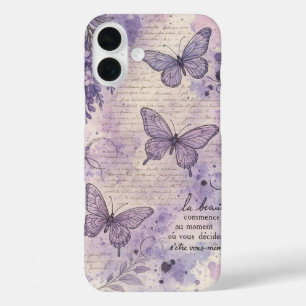 Vintage Französischer Lila Schmetterling Ästhetik iPhone 16 Plus Hülle
