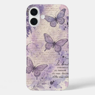 Vintage Französischer Lila Schmetterling Ästhetik iPhone 16 Plus Hülle