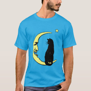 Vintage Französischer Mann im Mond und Katze T-Shirt