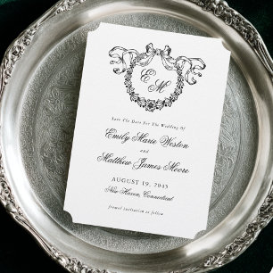 Vintage französischer Monogramm-Kranz Elegante Hoc Save The Date