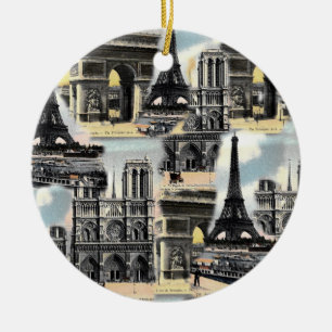 Vintage französischer Paris Reise Collage Eiffeltu Keramik Ornament