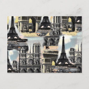 Vintage französischer Paris-Reisecollage Eiffeltur Postkarte
