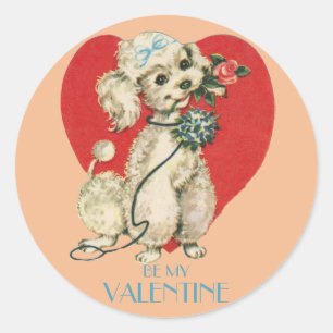 Vintage-Französischer-Pudel-Rund-Valentin-Aufklebe Runder Aufkleber