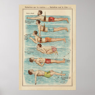 Vintage-Französischer-Schwimmunterrichts-Plakat Poster