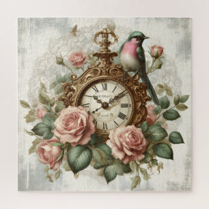 Vintage französischer Stil Shabby Chic Uhr Rosen V Puzzle