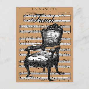 Vintage französischer Stuhl und Musik Postkarte