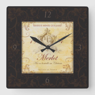 Vintage französischer Wein-Aufkleber-Wand-Uhr Quadratische Wanduhr