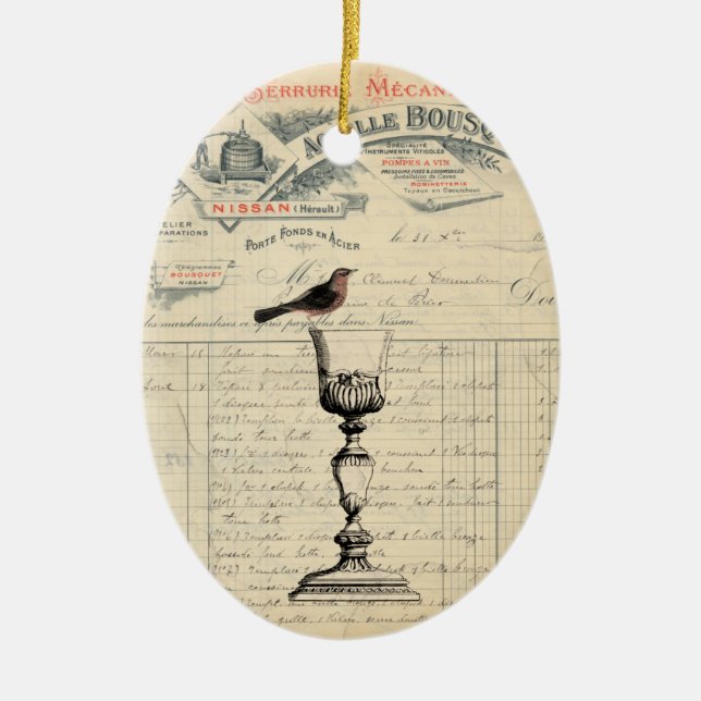 Vintage französischer Wein-Themed Verzierung Keramikornament (Vorne)