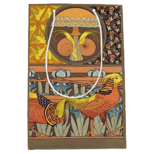 Vintage Französisches Art Nouveau Natur Vogel Must Mittlere Geschenktüte