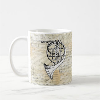 Vintage französisches Horn-Musik-Tasse Kaffeetasse