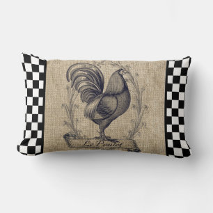Vintage französisches Huhn auf Schachbrettmuster Lendenkissen
