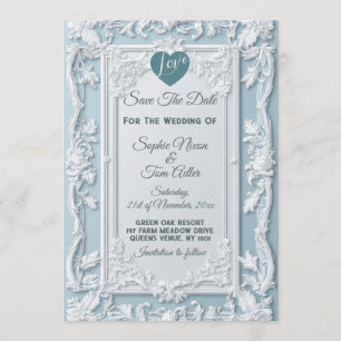 Vintage Französisches Land Shabby Blau Save The Da Einladung
