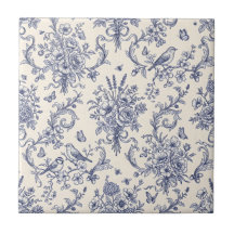 Vintage Französisches Land Toile de Jouy Blaues Mu
