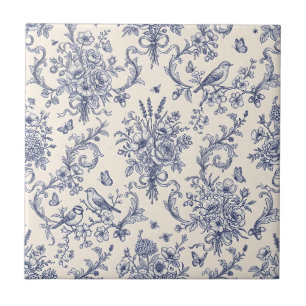 Vintage Französisches Land Toile de Jouy Blaues Mu Fliese