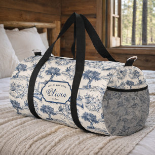 Vintage Französisches Landhaus "Blau Toile de Jouy Duffle Bag