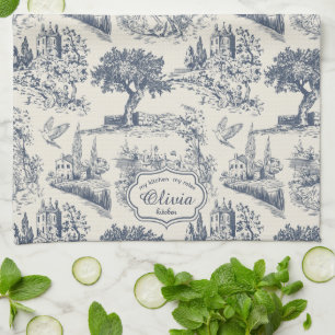 Vintage Französisches Landhaus "Blau Toile de Jouy Geschirrtuch