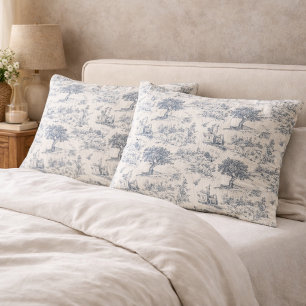 Vintage Französisches Landhaus "Blau Toile de Jouy Kissenbezug