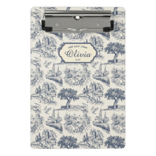 Vintage Französisches Landhaus "Blau Toile de Jouy Mini Klemmbrett