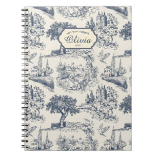 Vintage Französisches Landhaus "Blau Toile de Jouy Notizblock