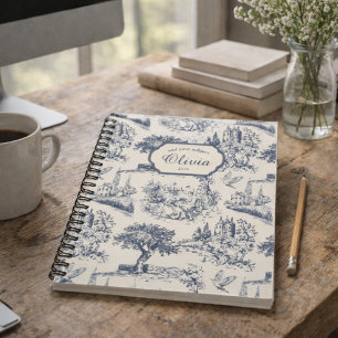 Vintage Französisches Landhaus "Blau Toile de Jouy Notizbuch