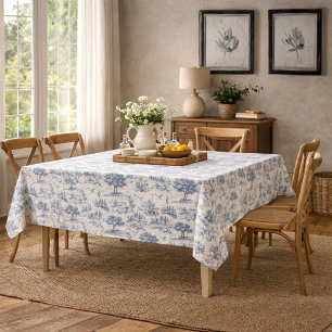 Vintage Französisches Landhaus "Blau Toile de Jouy Tischdecke