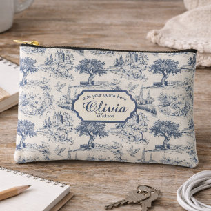 Vintage Französisches Landhaus "Blau Toile de Jouy Zubehörtasche
