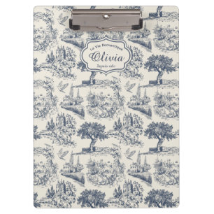 Vintage Französisches Landhaus Blau Toile Personal Klemmbrett