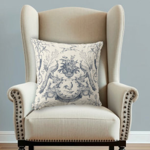 Vintage französisches Landhaus-Blau Toile Pfau Bau Kissen