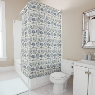 Vintage Französisches Landhaus "Blaue Toile de Jou Duschvorhang