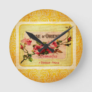 Vintage französisches Parfüm-Label Runde Wanduhr