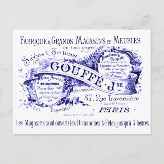 Vintage französisches Schild in blauer Tinte Postkarte