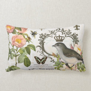 Vintage-französisches Vogelkissen mit Krone Lendenkissen