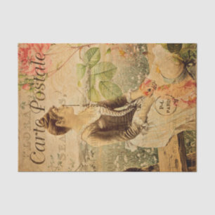 Vintage Frau auf dem Lande Blumenbäume Blume Franz Seidenpapier