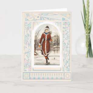 Vintage Frau beim Eislaufen (1865–1899) Weihnachte Feiertagskarte