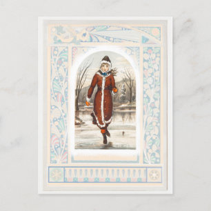 Vintage Frau beim Eislaufen (1865–1899) Weihnachte Feiertagspostkarte