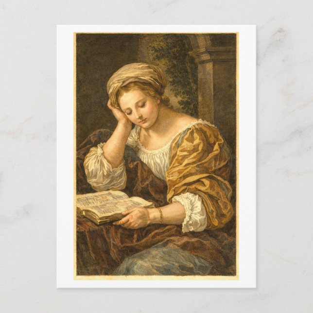 Vintage Frau beim Lesen Postkarte (Vorderseite)