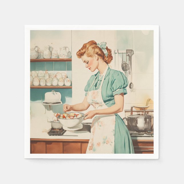 Vintage Frau bereitet Ostereier zu Serviette (Vorderseite)