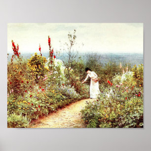 VINTAGE-FRAU BLUMENGARTEN LANDSCHAFT POSTER