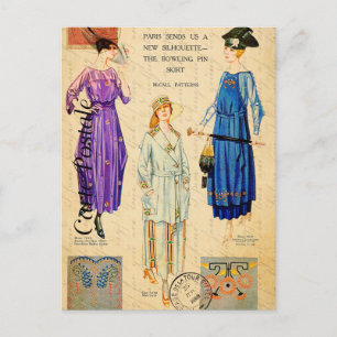 Vintage-Frau, die die Pariser Modekleidung modelli Postkarte