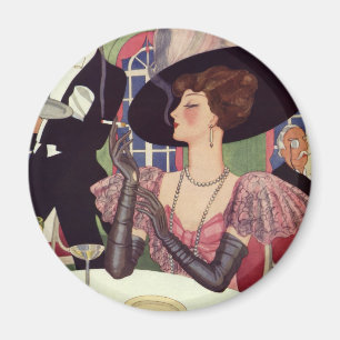 Vintage Frau, die rauchende Zigarette Champagne Magnet