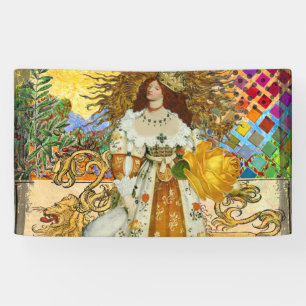 Vintage Frau Goldene Sonne: Löwe Sternzeichen Coll Banner