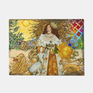 Vintage Frau Goldene Sonne: Löwe Sternzeichen Coll Fußmatte