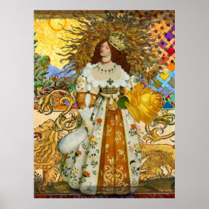 Vintage Frau Goldene Sonne: Löwe Sternzeichen Coll Poster