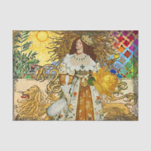 Vintage Frau Goldene Sonne: Löwe Sternzeichen Coll Seidenpapier