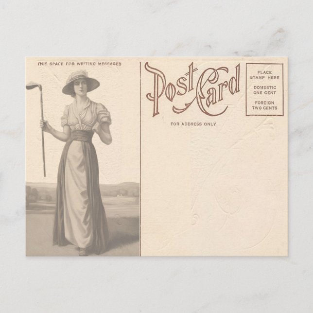 Vintage Frau Golfer Postkarte (Vorderseite)