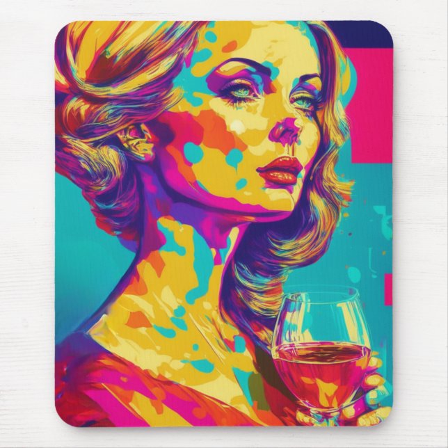 Vintage Frau Holen Sie ein Glas Abstrakte Kunst Mousepad (Vorne)