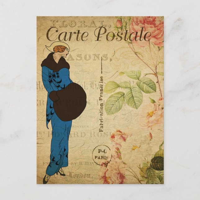 Vintage Frau im neuesten Paris-Mode Postkarte (Vorderseite)