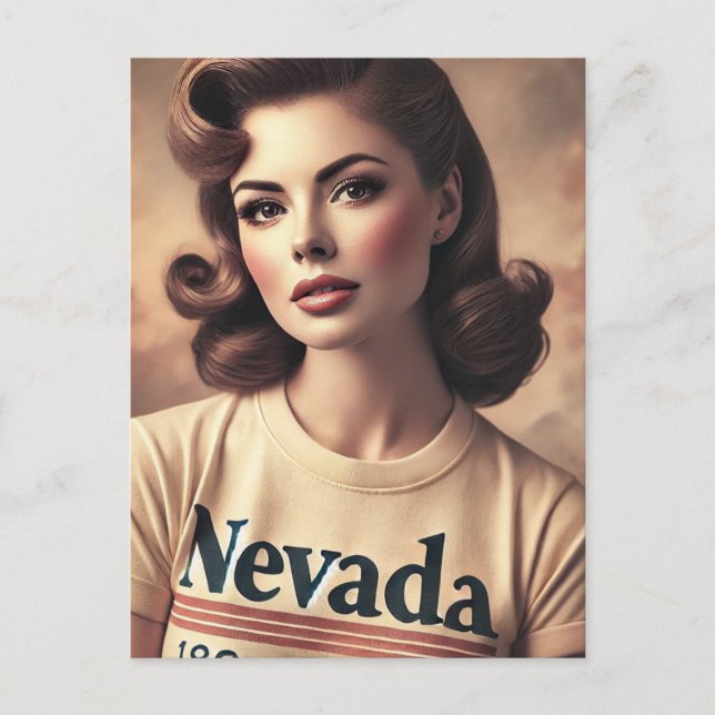 Vintage Frau im T - Shirt Nevada Postkarte (Vorderseite)