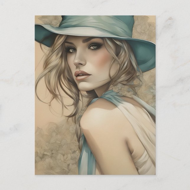 Vintage Frau in Blue Postcard Postkarte (Vorderseite)