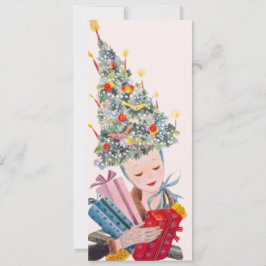 Vintage Frau in der Weihnachtsbaumhütte Weihnachts Einladung